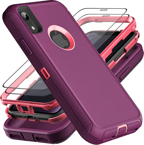 Miniatura 7 de YKHJKLEC para iPhone XR, funda de grado militar 3 en 1 resistente a prueba de golpes/caídas/polvo con 2 piezas de protector de pantalla de vidrio