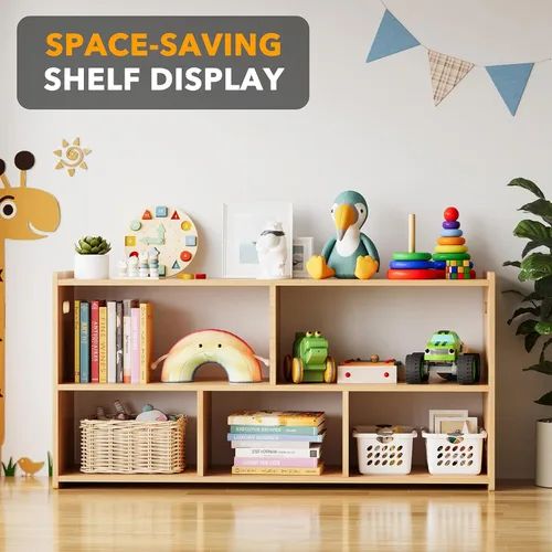Miniatura 5 de SpaceAid Estantería de 5 Compartimentos, Librero Montessori para Niños Pequeños, Organizador de Estante de Libros de Madera, Muebles de Natural