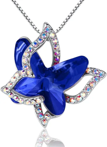 Collar de cristal de piedra natal de mariposa, tono plateado con cadena de 18 pulgadas + 2 pulgadas, para el Día de la Madre, aniversario,