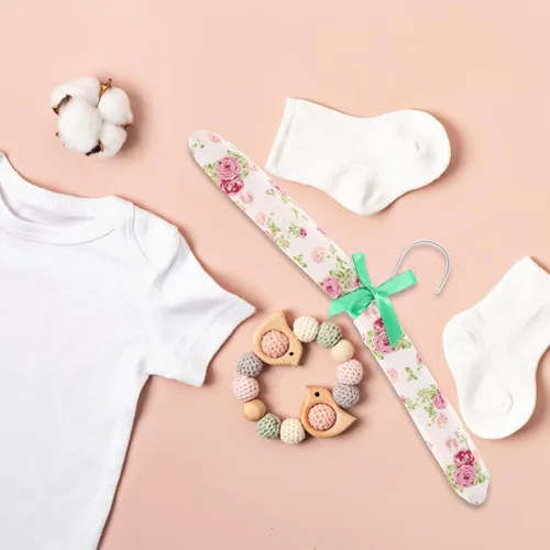 Miniatura 7 de Zerodeko 10 perchas cubiertas de tela con estampado floral, perchas acolchadas de madera antideslizantes envueltas de tela para mujeres