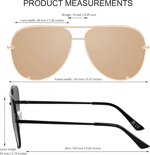 Miniatura 5 de ANDWOOD Gafas de sol de aviador de gran tamaño para mujeres y hombres, grandes y grandes, protección UV, gafas de sol de moda