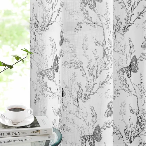 Miniatura 11 de Jubilantex Paneles de cortinas transparentes de mariposas negras y doradas de 52 pulgadas de ancho para dormitorio de niñas, elegantes cortinas