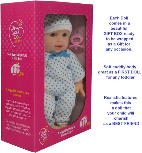 Miniatura 5 de Muñeca de bebé niño de cuerpo suave de 11 pulgadas en caja de regalo - Incluye chupete de muñeca - Muñecas de juguete para niños y niños pequeños