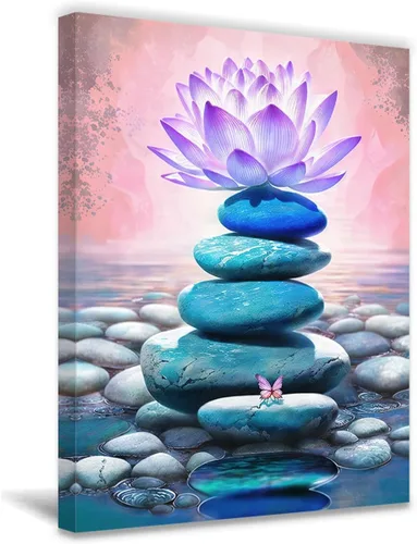 Miniatura 7 de QIXIANG Lienzo de arte para pared, pintura de piedra zen, arte de meditación, spa, arte para spa, sala de yoga, baño, decoración de pared