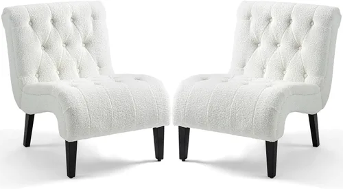 Miniatura 13 de AVAWING Juego de 2 sillas decorativas sin brazos, sillas tapizadas con botones copetudos para sala de estar con patas de madera, cómoda silla