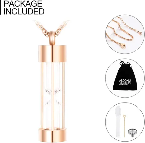 Miniatura 15 de abooxiu Collar de urna de reloj de arena para cenizas, joyería de cremación para cenizas, collar de cenizas de recuerdo conmemorativo de acero