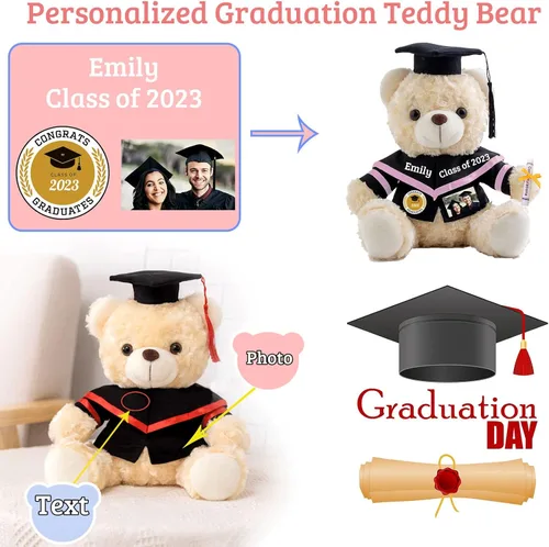 Miniatura 2 de Oso de graduación para la clase de 2026, regalos de graduación personalizados con texto, nombre o fecha, oso de peluche blanco para ella, regalos