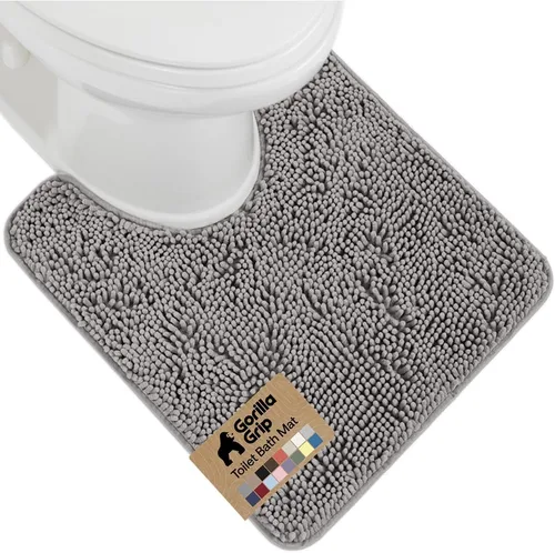 Miniatura 67 de Gorilla Grip - Tapete de baño afelpado, absorbente, peludo, de felpilla, para base de inodoro cuadrada, reverso de goma, suave, de microfibra, claro