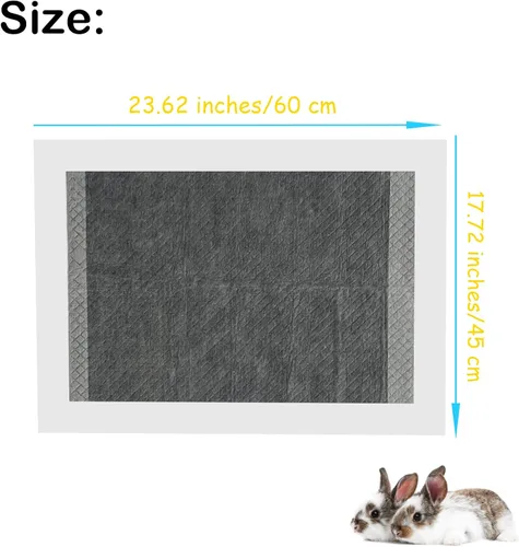 Miniatura 2 de Almohadillas desechables para orina de conejo, 50 almohadillas para orina de mascotas de 17.7 x 23.6 pulgadas, forro de carbono negro, cojín súper