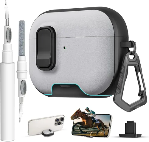 Miniatura 44 de Funda para AirPods Pro 3 con cerradura, textura de piel TPU duradera, antipérdida y a prueba de golpes, accesorios con kit de limpieza en llavero