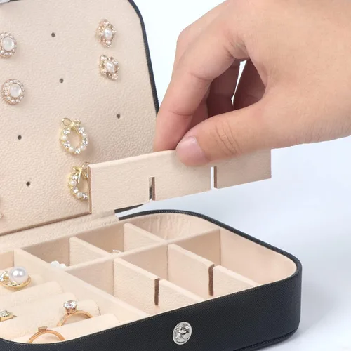 Miniatura 5 de Joyero de viaje, pequeñas cajas organizadoras de joyas para mujeres y niñas, estuche de joyería de viaje de 2 capas, mini soporte portátil