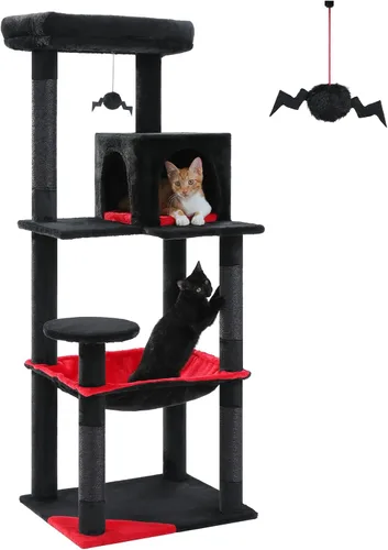 Miniatura 23 de PETEPELA Árbol de Madera para Gatos de Interior Torre de Múltiples Niveles con Postes Rascadores Cubiertos de Sisal, Condominio Acogedor, Hamaca