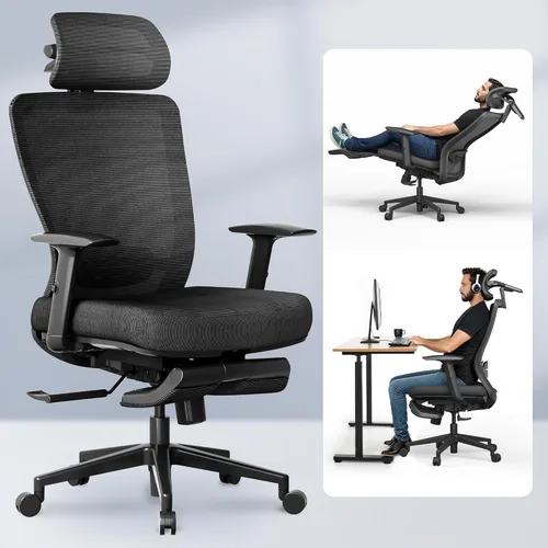 Miniatura 12 de FLEXISPOT Silla de oficina ergonómica con reposapiés, silla de computadora de malla de respaldo alto, sillas de escritorio para oficina en casa