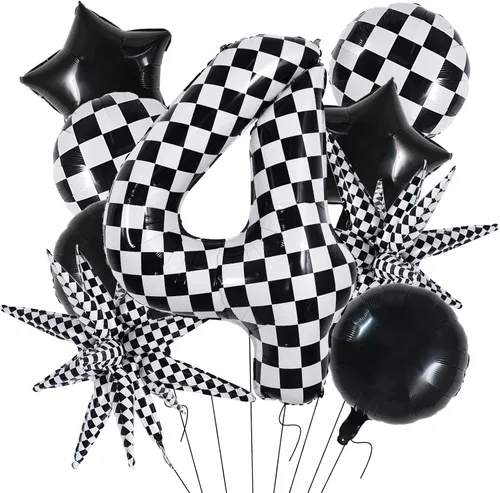Miniatura 21 de TONIFUL 18 globos a cuadros blancos y negros, globos de carreras de 18 pulgadas para decoraciones de fiestas temáticas de autos de carreras rápidas