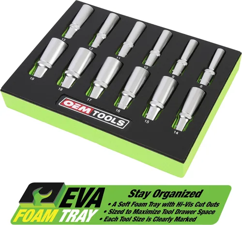 Miniatura 4 de OEMTOOLS 23981 Juego de 12 piezas de dados profundos 3/8, juego de llaves métricas de 0.315 in a 0.748 in, dados de acero aleado tratados
