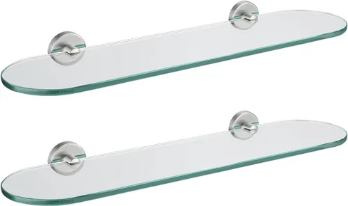 Miniatura 19 de JQK Estante de vidrio para baño dorado, almacenamiento de ducha de vidrio templado de 20 por 5 pulgadas, montaje de pared dorado cepillado de acero