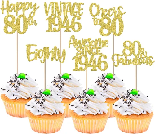 Miniatura 12 de Rsstarxi Paquete de 24 adornos para cupcakes vintage 2019 con purpurina negra para 5º cumpleaños, saludos a 5, cinco, 5, 5 fabulosos para cupcakes