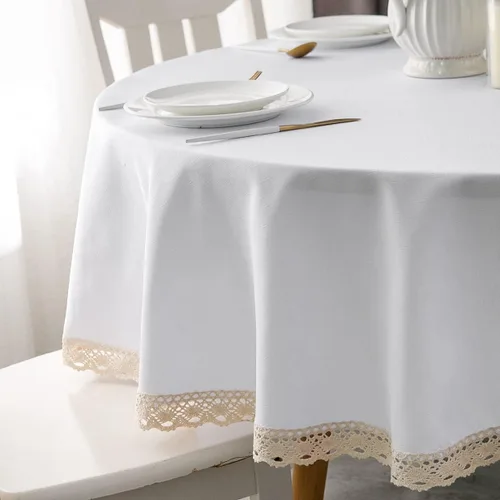 Miniatura 31 de EHouseHome Mantel de lino sintético con ribete de encaje, impermeable, a prueba de derrames, resistente a las manchas, sin arrugas, a prueba