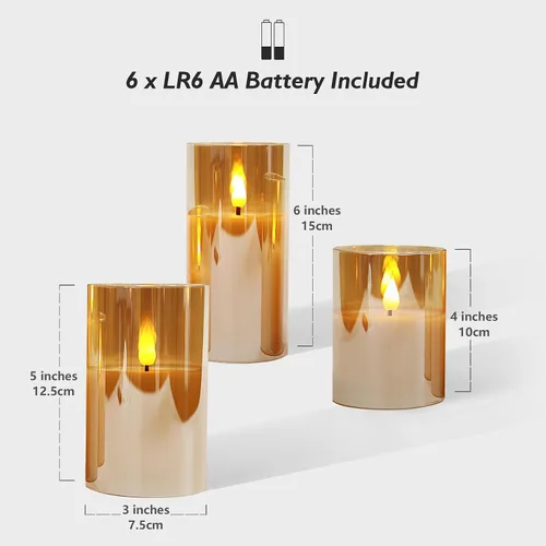 Miniatura 4 de Rhytsing Velas de cristal doradas operadas por baterías con control remoto, juego de regalo de velas LED sin llama, luz blanca cálida - Incluyen 6