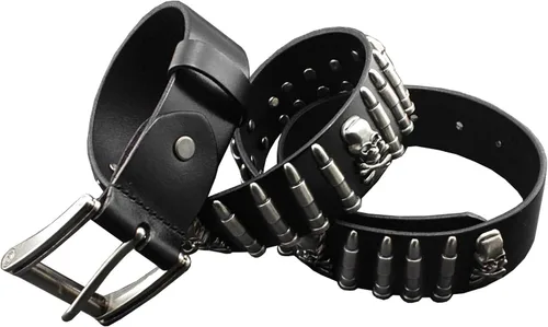 Miniatura 2 de Cool Mens Bullet Skull Stud Punk Rock Biker cinturón de cuero real cintura726146236614