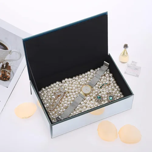 Miniatura 3 de Hipiwe Joyero de cristal con espejo con decoración de diamante triturado, organizador grande de baratijas, caja de tesoro, anillos, aretes, collar