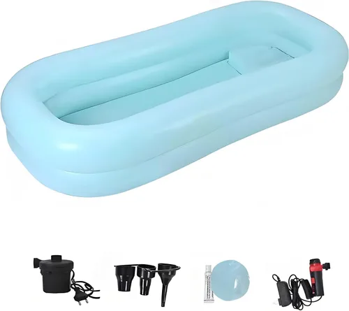 Miniatura 8 de Bañera inflable portátil para adultos, kit de ducha de cabecera de PVC con almohada, incluye bomba de aire y bolsa de agua, ideal para ancianos