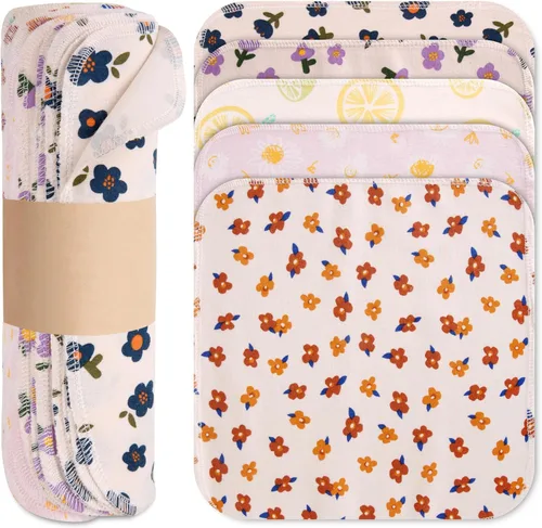 Toallas de Papel Reutilizables Lavables en Rollo, 25 Paquetes de Toallas de Papel de Franela con Estampados de Algodón Lavables, 10 X 10 pulgadas