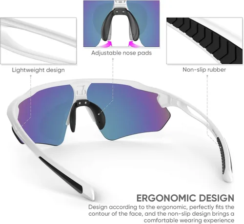 Miniatura 5 de Gafas de ciclismo, lentes deportivos polarizados con marco irrompible TR90, anti-UV400 B # blanco-gris basado en lentes REVO Rojo-M