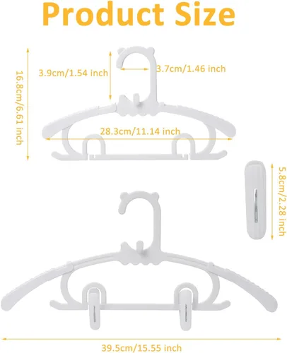 Miniatura 2 de Paquete de 50 perchas de plástico con 16 clips, colgador de ropa ajustable de 11 a 15 pulgadas, duradero y antideslizante, ahorra espacio para Blanco