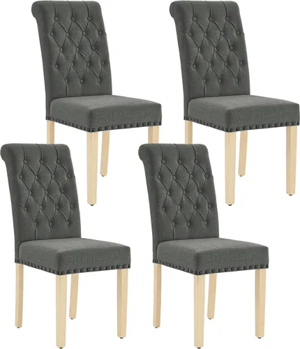 Miniatura 20 de adochr Juego de 2 sillas de comedor de tela de lino, silla de comedor tapizada con patas de madera, sillas Parsons sin brazos para Beige