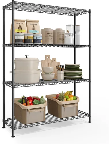 Miniatura 15 de SONGMICS Unidad de almacenamiento de 7 niveles, estantería de alambre, estante de metal de cocina con estantes ajustables, revestimientos de Negro