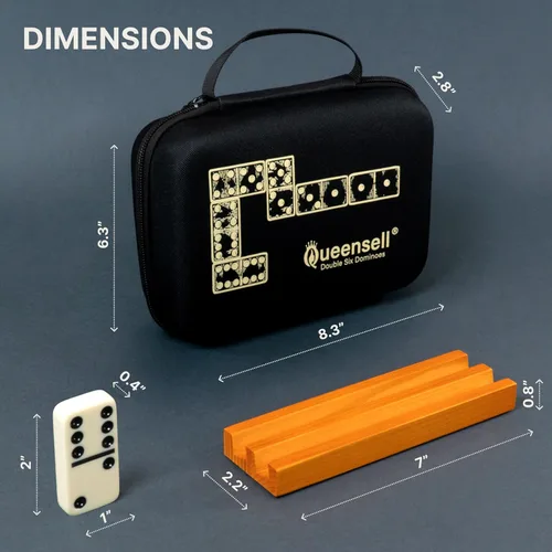 Miniatura 3 de Queensell Juego de dominó para adultos con 4 bastidores de dominó – Juego de dominó doble de 6 con soporte para dominó, juegos de mesa clásicos