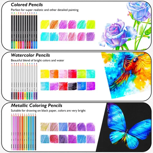 Miniatura 3 de Soucolor Suministros de arte, paquete de 76 kits de dibujo, caja de regalo para artistas adultos: cuaderno de bocetos de 3 colores, bloc