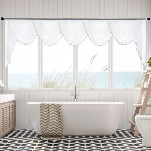 Miniatura 15 de NICETOWN - Cortinas transparentes elegantes de gasa para sala de estar/guardería, cortinas victorianas con bolsillo para barra, gris claro y blanco