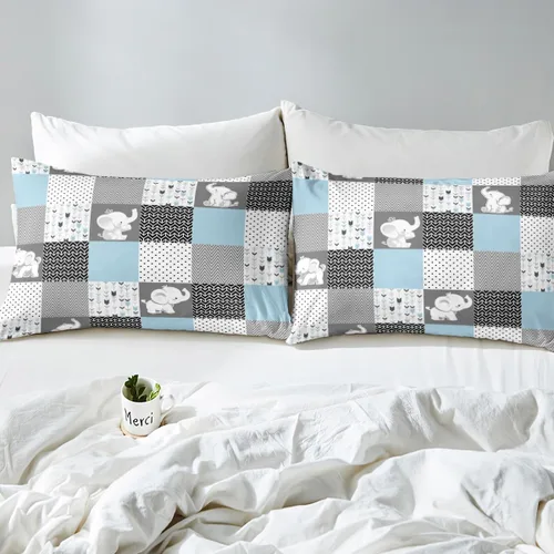 Miniatura 6 de Homewish Juego de ropa de cama de elefante, tamaño Queen, funda de edredón a rayas azules para niños y niñas, juego de funda de edredón de animales