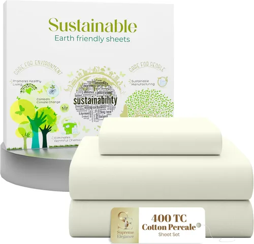 Miniatura 25 de Purity Home - Juego de sábanas 100% algodón de 400 hilos, percal refrescante, con bolsillo profundo elástico, ropa de cama de 3 piezas, lujo