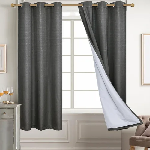 Miniatura 24 de Diraysid Cortinas 100% opacas de lino beige para dormitorio, con ojales, aislamiento térmico, cortinas de oscurecimiento de habitación