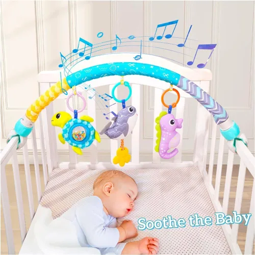 Miniatura 7 de BATOHO Juguete de arco de cochecito de bebé, arco móvil con clip para moisés con abrazaderas universales, barra de juguete de actividad para gorila