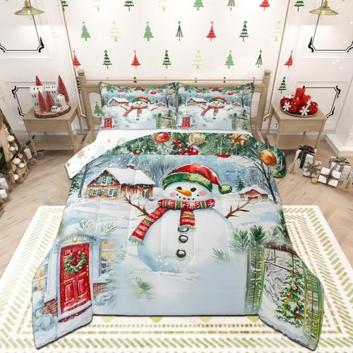 Miniatura 30 de Juego de edredón de Feliz Navidad, tamaño individual, juego de ropa de cama de flores rojas de Navidad, bayas y hojas, para niños y hombres, juego