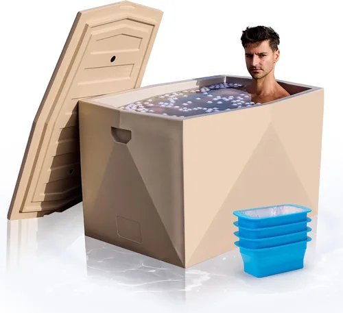 Miniatura 9 de ICECON Bañera de inmersión fría profesional, baño de hielo rotomoldeado resistente para atletas, incluye 4 moldes de bloque de hielo, diseño con Gris