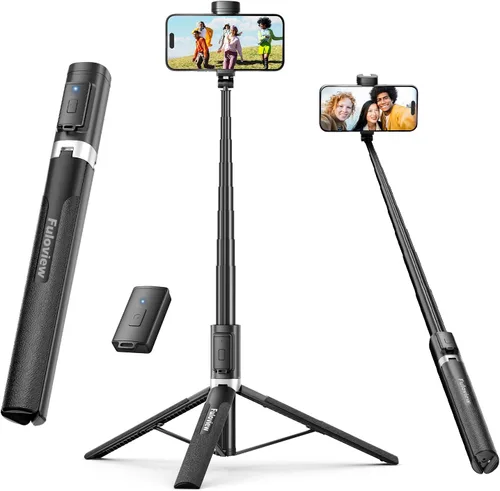 Miniatura 9 de Trípode de teléfono de 72 pulgadas, trípode para iPhone con control remoto inalámbrico, palo selfie portátil para iPhone, transmisión en vivo, Negro
