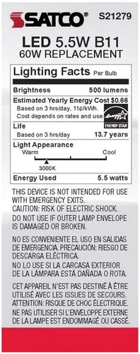 Miniatura 6 de Satco 6Pk 5.5w B11 LED 3000K Candelabro Base Helado Regulable - 60W Equiv