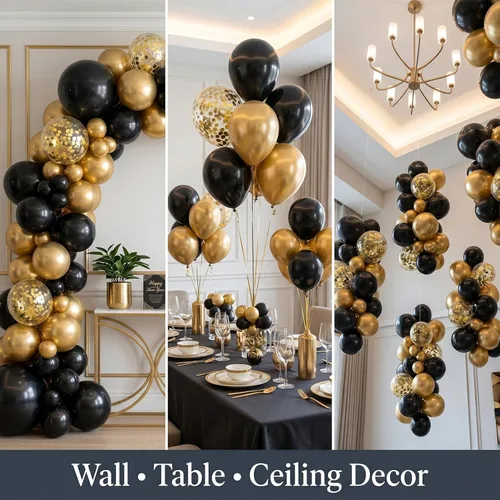 Miniatura 4 de 113pcs Black and Gold Balloon Garland Arch Kit, 18 12 10 5 Inch Black Metallic Gold Confetti Latex Balloons for 2026 Graduation Decorations Class of