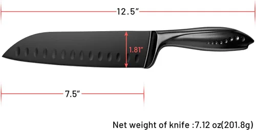 Miniatura 9 de WELLSTAR Santoku Cuchillo de cocina de 7 pulgadas, afilado estilo japonés con hoja de acero inoxidable de alto carbono, negro