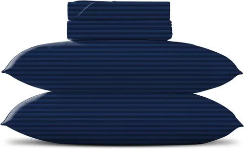 Miniatura 14 de TEXAS LINEN CO. Juego de sábanas de algodón egipcio Split King - 600 número de hilos, 5 piezas, sábanas blancas para cama ajustable, fibra 19: Raya