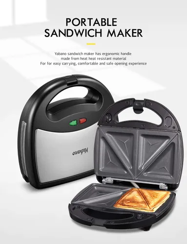 Miniatura 5 de Yabano Sandwichera, waflera 3 en 1, tostadora y parrilla eléctrica de prensa Panini con placa de revestimiento antiadherente, fácil de limpiar, se