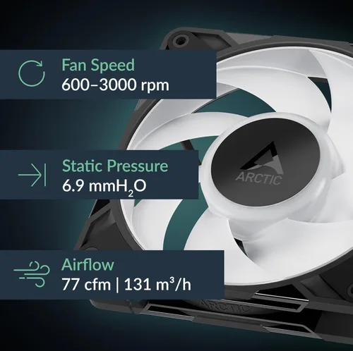 Miniatura 2 de ARCTIC P12 Pro A-RGB - Potente ventilador premium, ventilador PWM de 120 mm con divisor de cable Y, 600-3000 RPM, 0 RPM <5% PWM, RGB digital de 5V