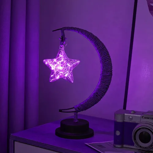 Miniatura 7 de Lámpara lunar encantada, lámpara LED colgante de luna, luz nocturna conmemorativa, adorno de Navidad para el hogar (manzana morada)