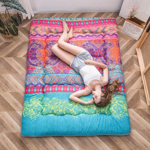 Miniatura 7 de MAXYOYO Colchón de suelo bohemio retro, estilo floral boho, futón japonés, esterilla tatami, colchón plegable, portátil, ideal para camping, Bohemio