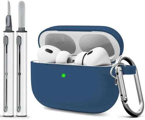 Miniatura 25 de Funda para AirPods Pro 2 con kit de limpieza, compatible con Airpods Pro de 2ª/1ª generación (cable USB-C) con llavero para mujeres y hombres, azul